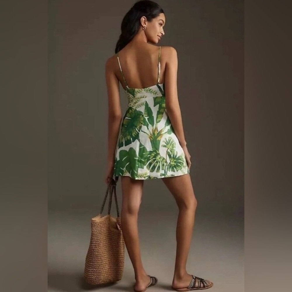 Farm Rio Tropical Forest Linen Mini Dress Green XS - Picture 6 of 10